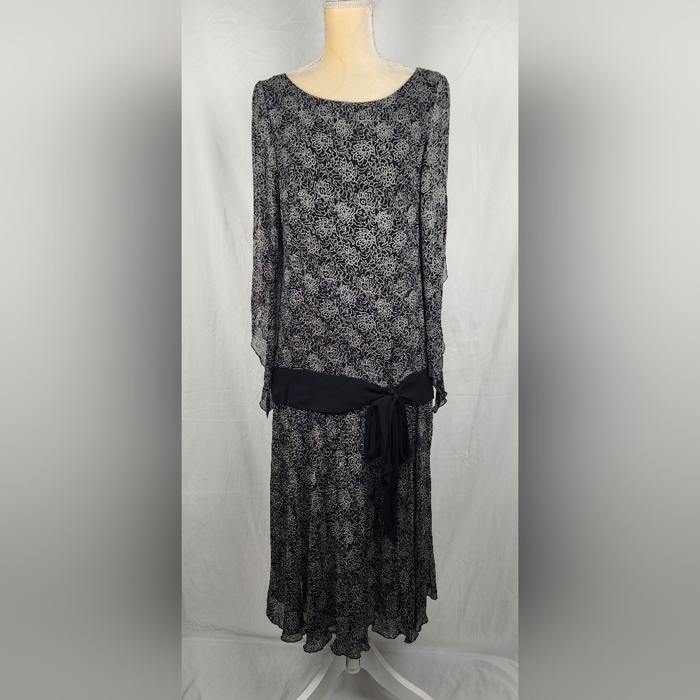 Spiegel Vintage Retro Floral Chiffon Lined Lightweight Midi Dress sz M
